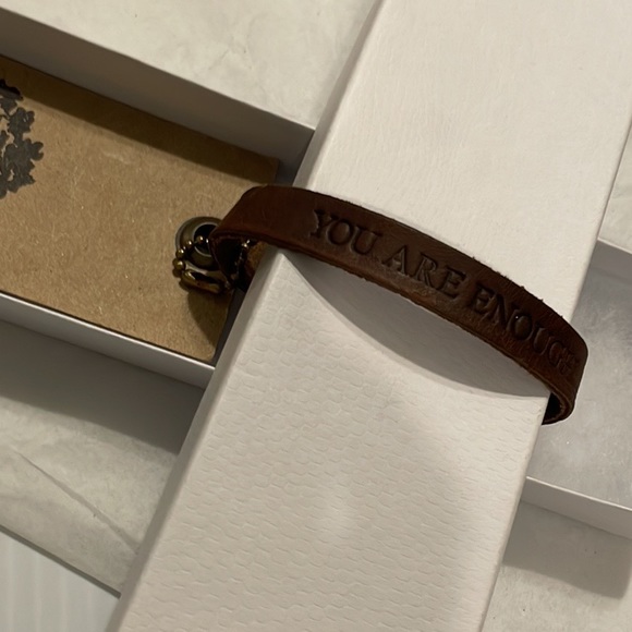 Oak River Genuine Leather “You Are Enough” Leather adjustable bracelet unisex - Picture 6 of 11